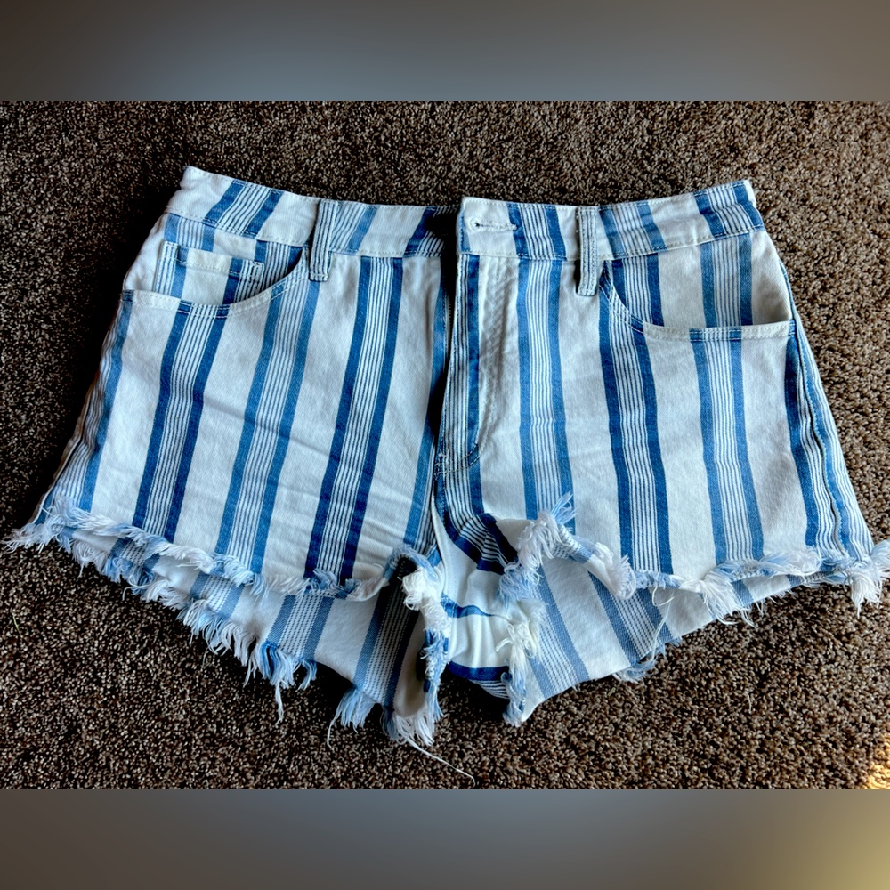 Kancan Signature High Rise Striped Jean Shorts